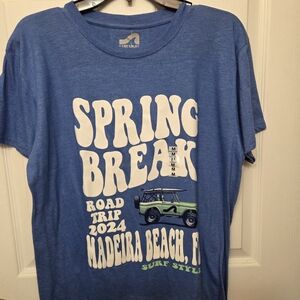 Surf Style Blue Tshirt Madeira Beach, FL Road Trip NWT Spring Break